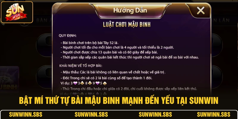 Bật mí thứ tự bài Mậu Binh mạnh đến yếu tại SUNWIN
