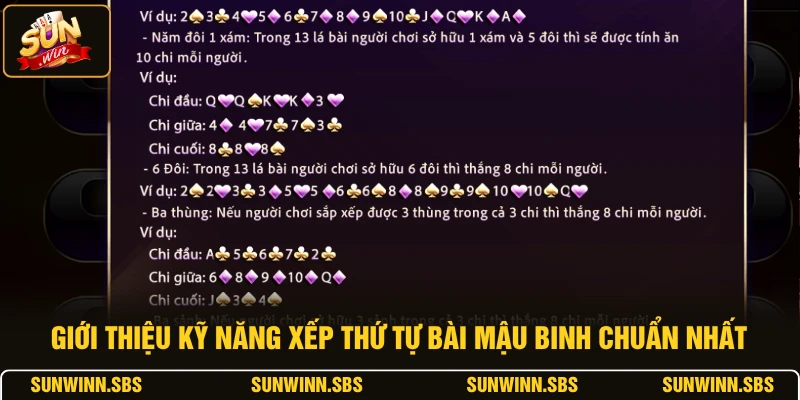 Giới thiệu kỹ năng xếp thứ tự bài Mậu Binh chuẩn nhất