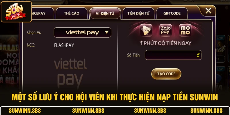 Một số lưu ý cho hội viên khi thực hiện nạp tiền SUNWIN