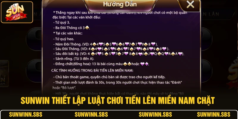 SUNWIN thiết lập luật chơi tiến lên miền Nam chặt hàng, đôi thông