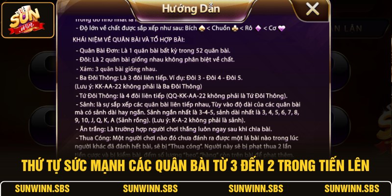 Thứ tự sức mạnh các quân bài từ 3 đến 2 trong Tiến Lên